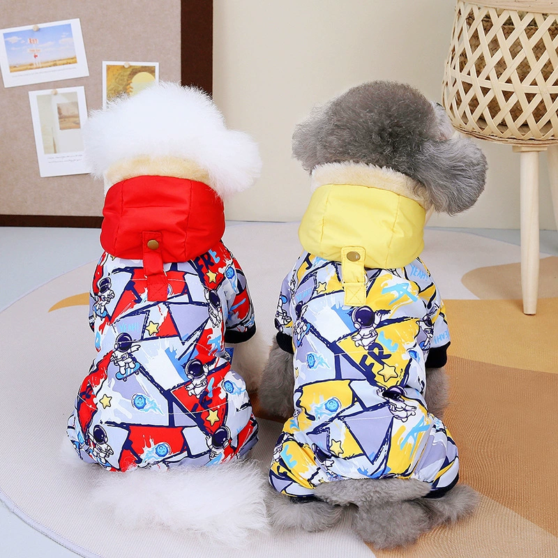 Осень и зима 2023 новая ветрозащитная куртка с капюшоном на флисовой подкладке и хлопковой подкладкой для домашних собак