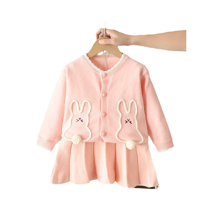 Cute rabbit, sweater, demi-season skirt girl's, knitted set, cardigan, Korean style, western style