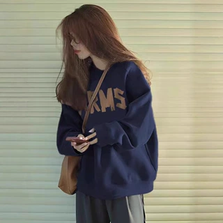 重磅圆领卫衣女士2024秋冬季新款加绒加厚套头上衣慵懒风宽松百搭