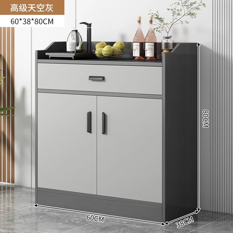 Gabinete de comedor contra la pared, armario de sala de estar doméstico, armario de almacenamiento simple, armario de almacenamiento gris, armario de té
