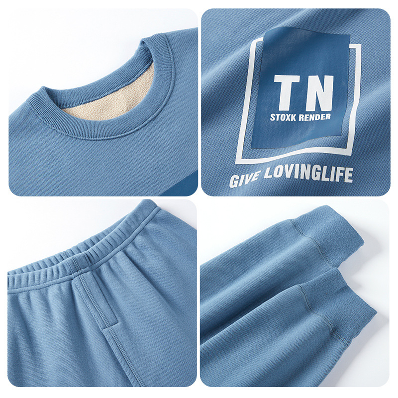 Traje de lana engrosada caliente para hombres ropa de otoño para jóvenes pantalones largos traje de estudiante de secundaria ropa interior para niños medianos y grandes estudiante Masculino