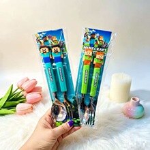 新款我的世界叉勺二件套不锈钢便携叉勺套装儿童可爱餐具套装袋装