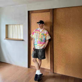 度假彩色油画短袖花衬衫男夏季宽松夏威夷衬衣慵懒休闲百搭上衣潮