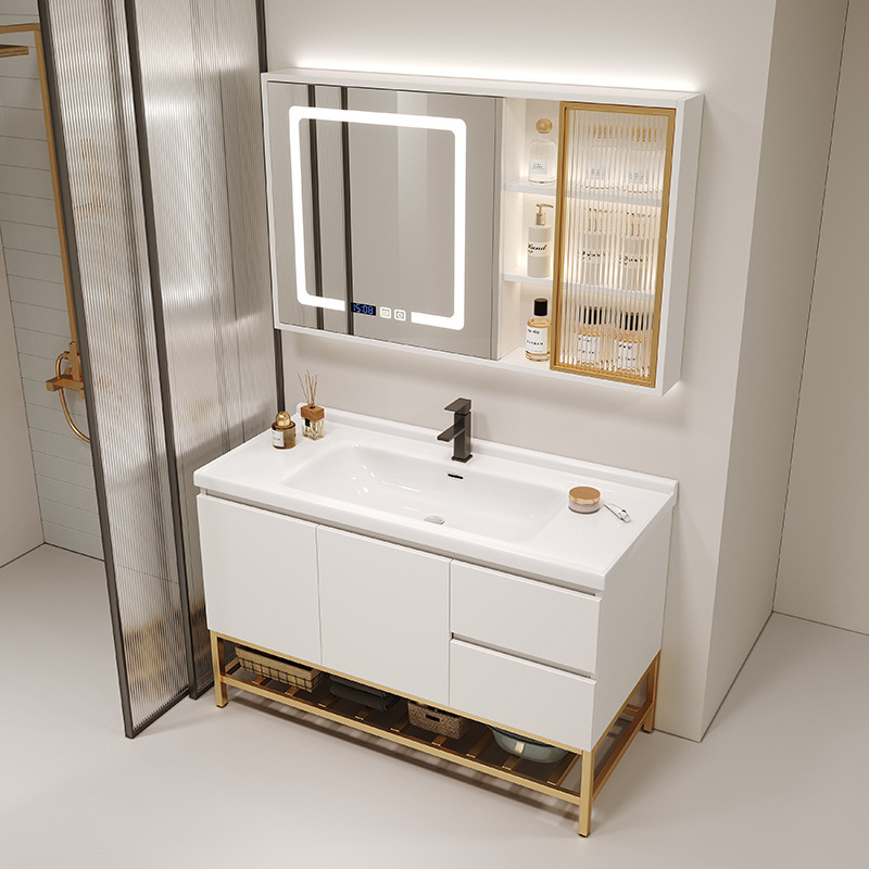 新款陶瓷一体盆浴室柜组合实木现代简约洗手池洗脸盆卫生间洗脸盆