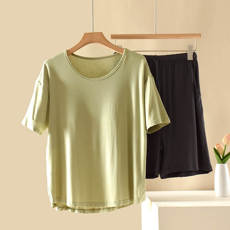 厂家直销 带胸垫睡衣女夏天三角杯莫代尔薄款外穿大码家居服套
