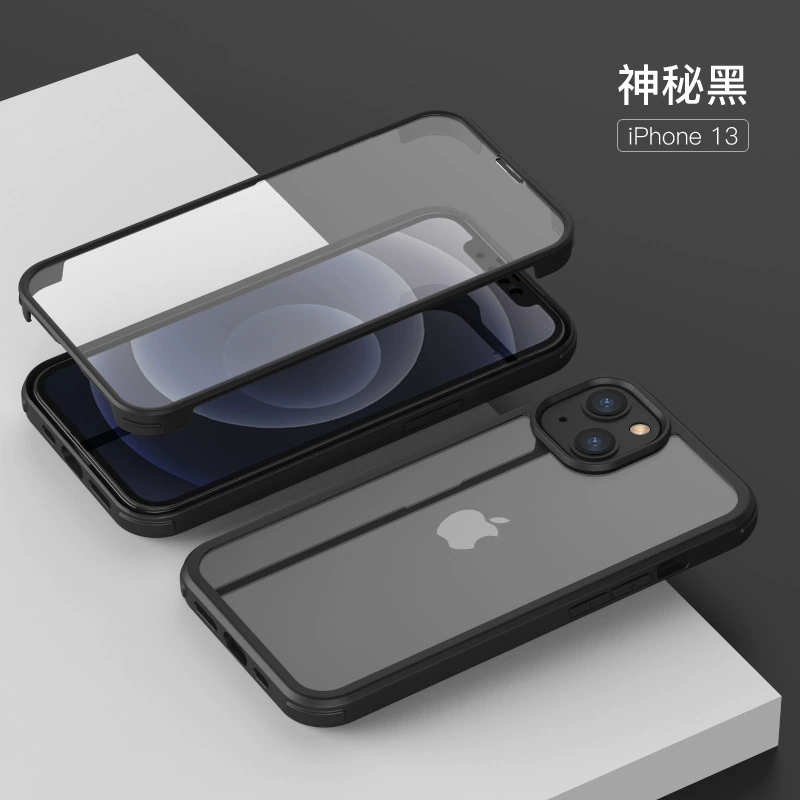 Защитный стеклянный чехол для телефона (Apple iPhone), двухсторонняя защита, ударопрочная рама TPU