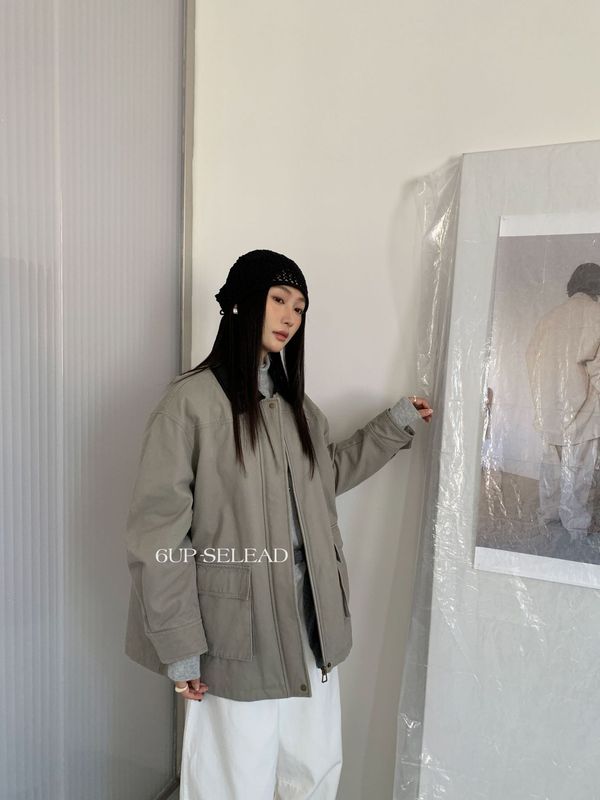 6UP秋冬韩系极简撞色翻领派克服夹棉复古棉服外套女13行新款50279|undefined