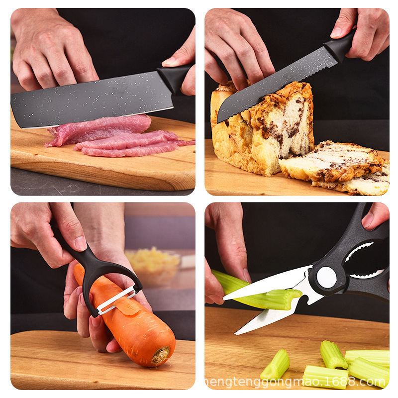 Fabricantes transfronterizos de utensilios de cocina de acero inoxidable color sólido conjunto de utensilios de cocina conjunto de cuchillos