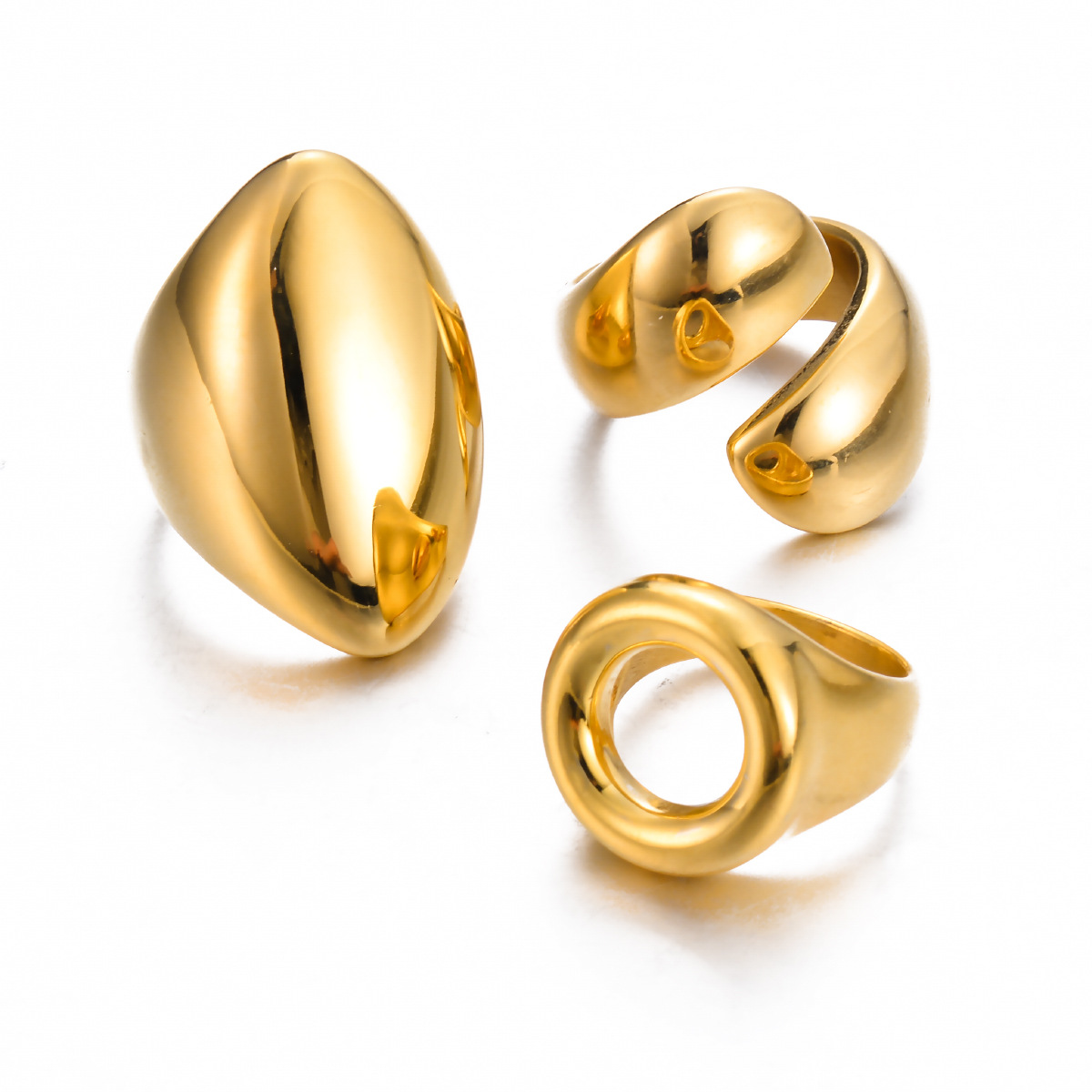 Daily Occasion PVD Coated Geometric 304 Stainless Steel Simple Style Waterproof Non Tarnish Rings
