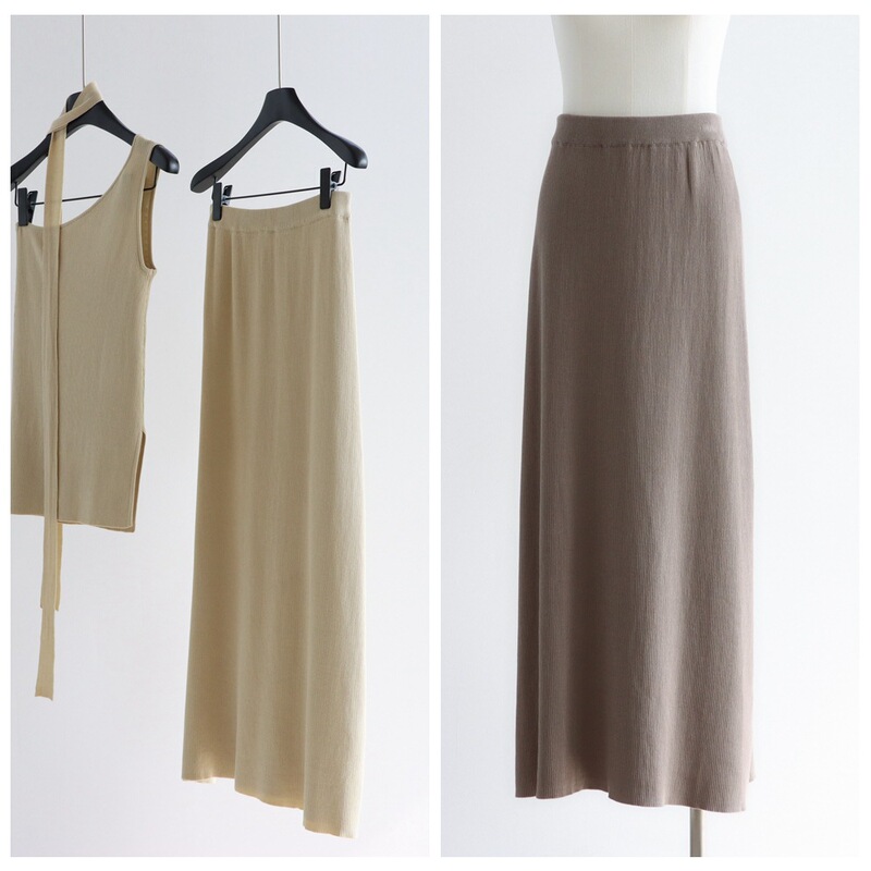 14-needle Lyocell Pit Strip Knitted Skirt, Early Spring Lazy Long Skirt, Versatile Skirt, Elastic Waist, Thin Style, Slimming Look