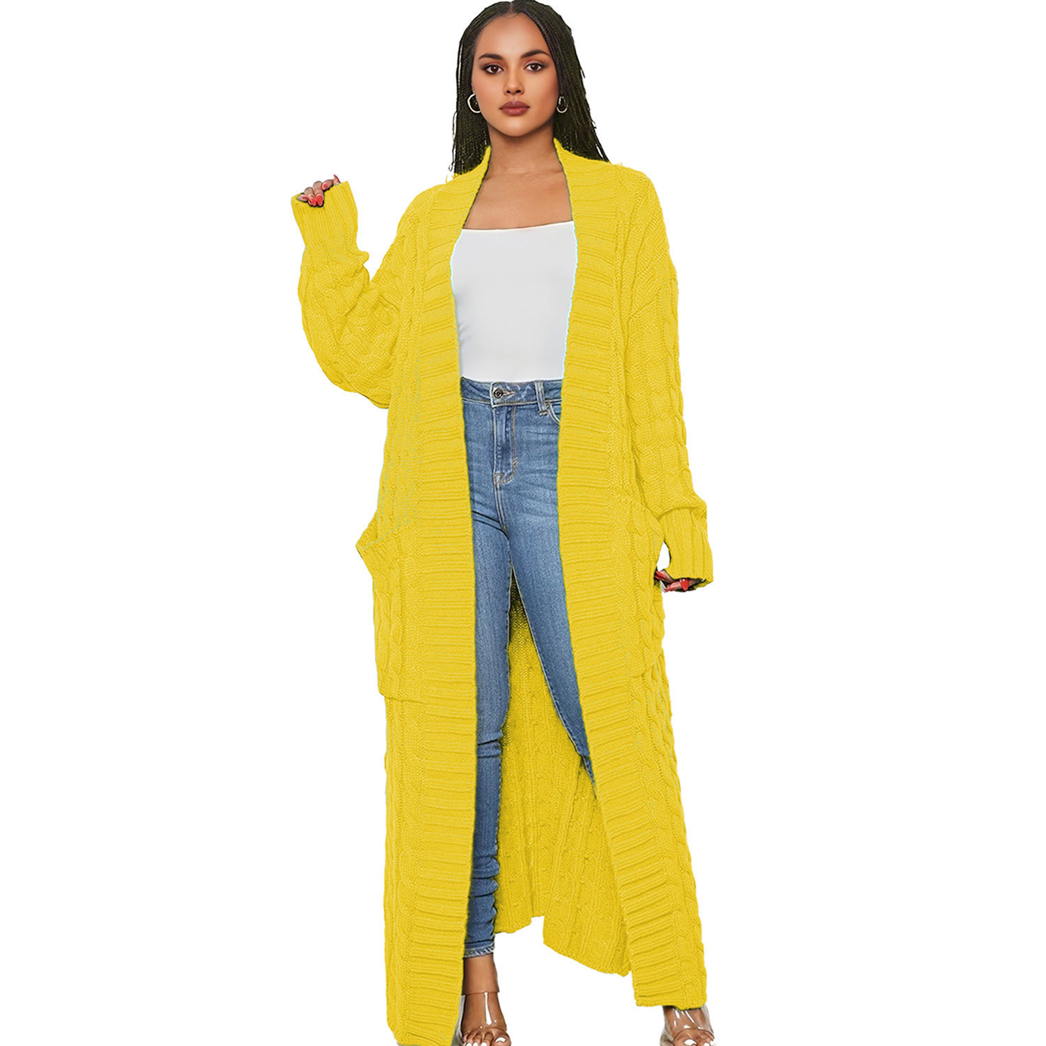 Damenbekleidung Mode faulen Stil einfarbig langen verdrehten Pullover Strickjacke Mantel_voghion.com