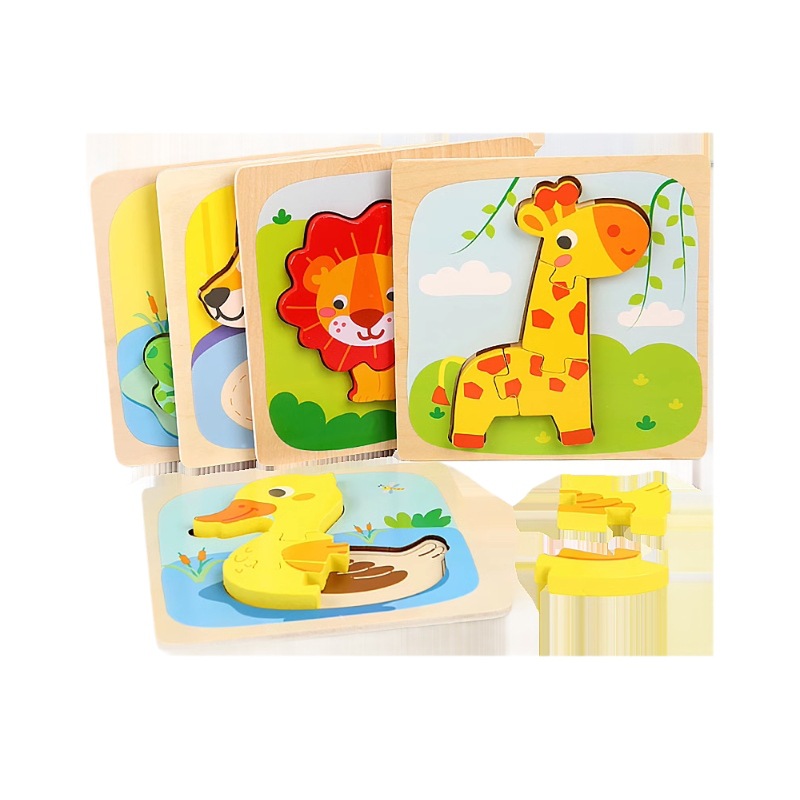 Coche de animales de madera rompecabezas tridimensional niños y niñas bebé mano agarre a juego rompecabezas juguete 1-2-3-4 años