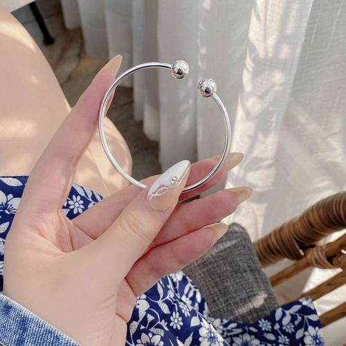 Korean minimalist versatile all-over 925 pure silver round bead must-answer bracelet INS minimal versatile double ball bracelet for women