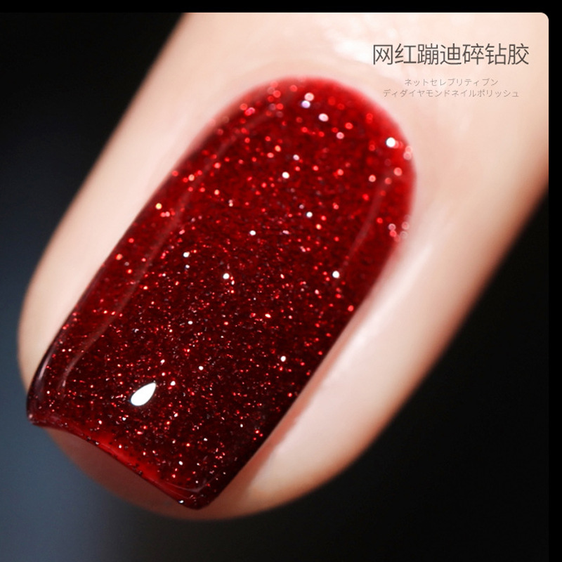 Nuevo polvo de cristal Super flash terapia de luz brillante esmalte de uñas pegamento Taladro de uñas rojo neto 2021