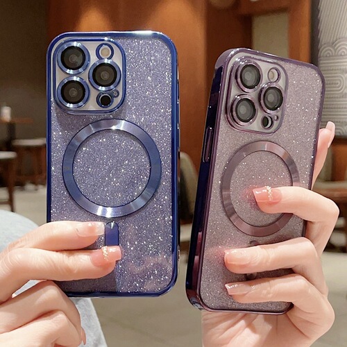 Suitable for iPhone15 mobile phone case electroplating magnetic Apple 14promax glitter 13 with lens film 12 protective cover