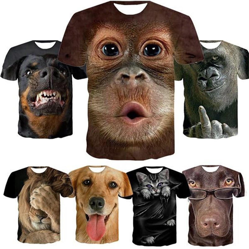 Interesting Animal Dog Lion 3D Printing Cross-Border New Adult and Kidsren Short-Sleeved T-Shirt Factory Direct Sales Supply