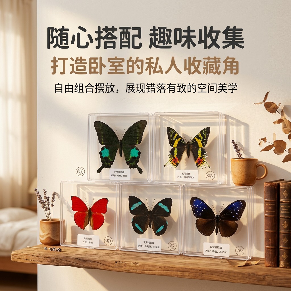 厂家直销真实昆虫标本透明盒装蝴蝶展翅女生儿童节日礼物收藏摆件