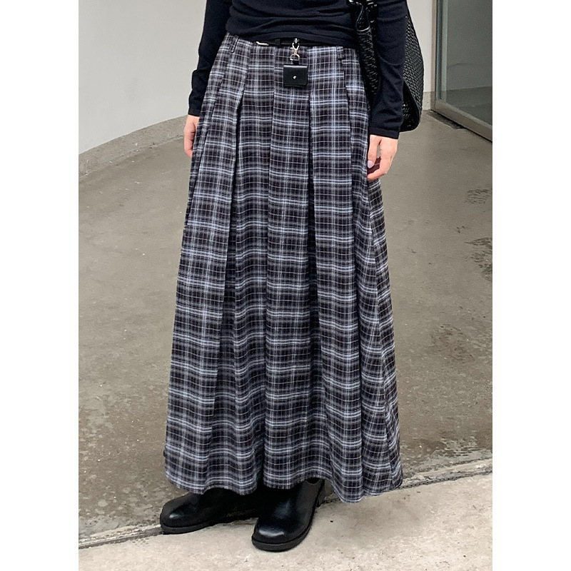 Milan Plaid Draped Mid-Length Pleated Skirt in Seoul, Versatile Skirt for Women 0582