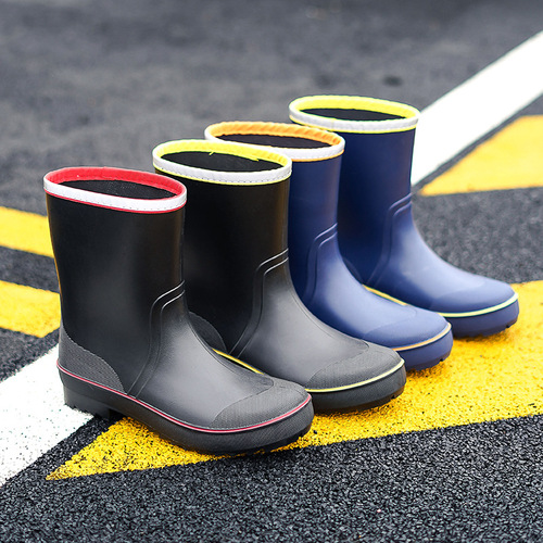 Cross-border Fashion Short Rain Boots for Men, Winter Fleece-Lined & Warm, Mid-to-Low Calf-Height Water Boots, Rubber Overshoes—Drop Shipping Available