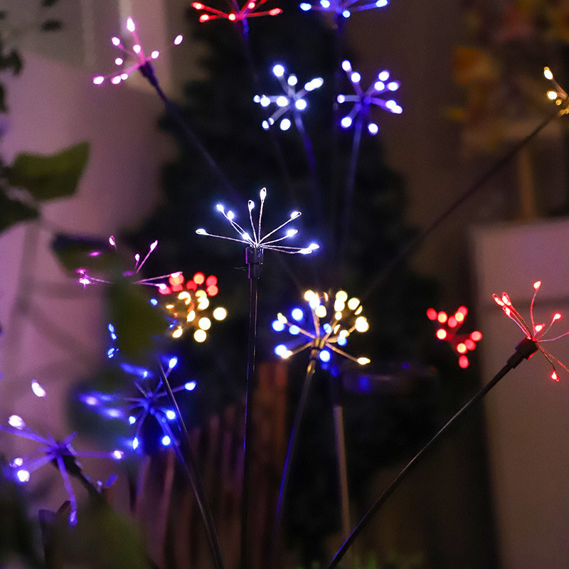 LED solar pequeña lámpara de fuegos artificiales al aire libre patio césped luces de decoración de Navidad lámpara de pétalos de tierra lámpara de luciérnagas de color