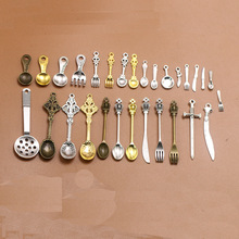 仿真厨房餐具装饰件 刀叉勺子皇冠吊坠 DIY百搭项链吊坠 手链配件