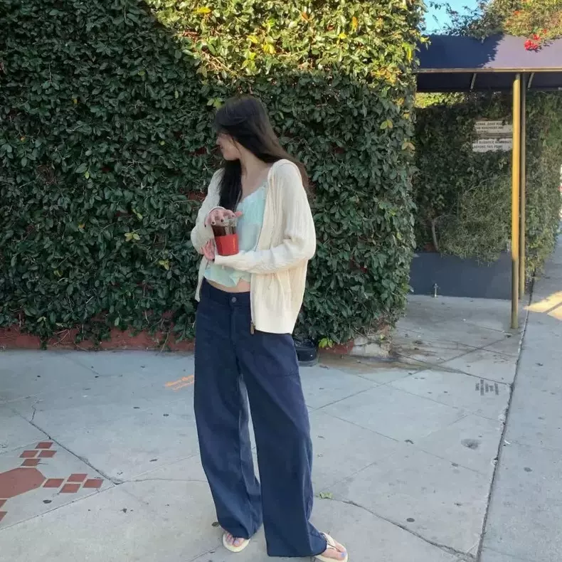 现货2026春季新韩国东大门tan*at宽松纯色高腰显瘦直筒休闲裤长裤