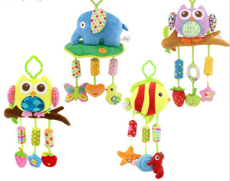 Baby Toys Wind Chime Rattles Bed Bells Bed Hangers for Baby Plush Fabric Newborn Car Hangings Animal Partners