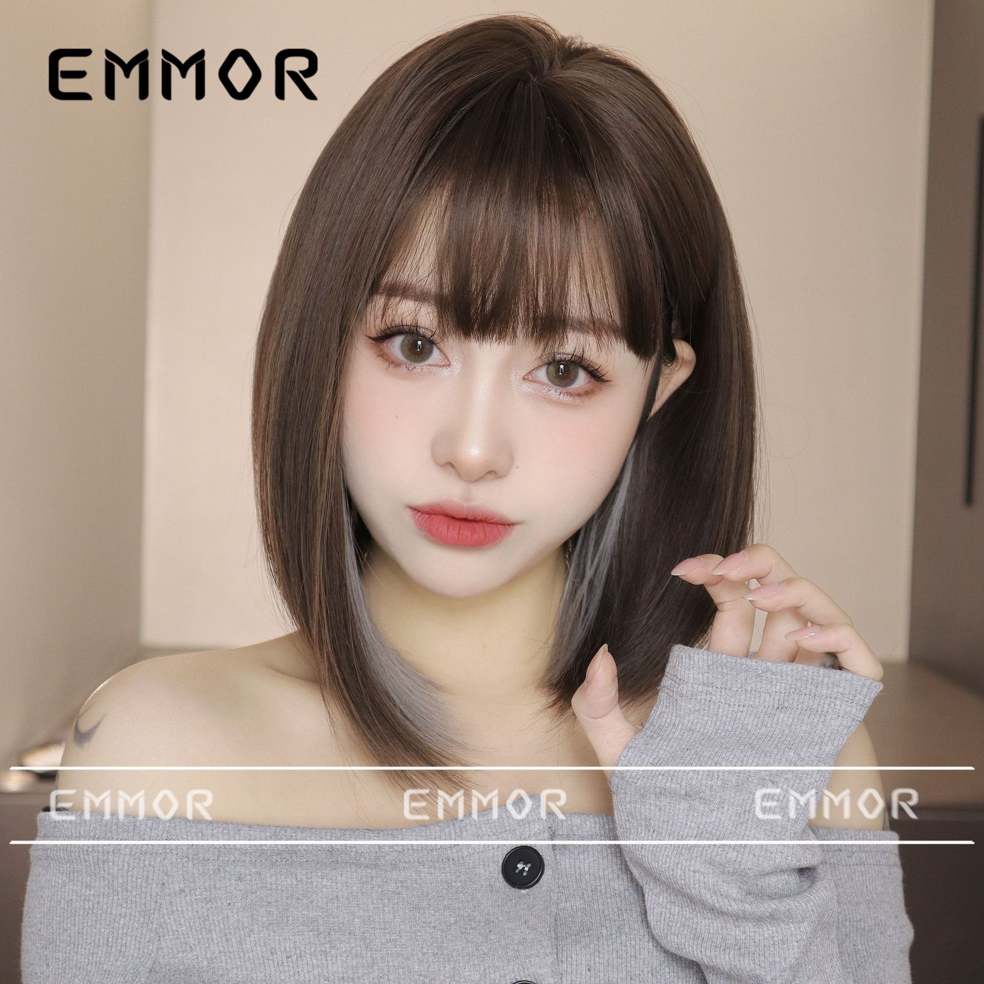 Estilo japonés lindo de las nuevas mujeres peluca explosiones pelo corto recto Bobo cabeza natural mullida peluca cubierta de la cabeza