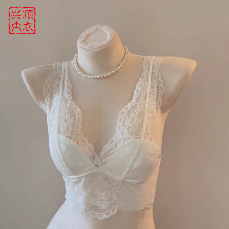 小紅書爆火華哥家法式高奢蕾絲內衣女小胸聚攏性感內搭背心式文胸