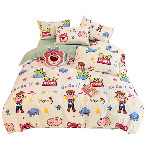 Cotton 100 pure cotton bed four-piece children's bedding dormitory quilt cover sheet single three-piece fitted sheet set 4