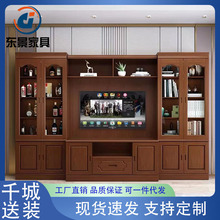 东景现代实木电视背景柜带书柜组合柜2.4m3米3.8米大客厅落地影视