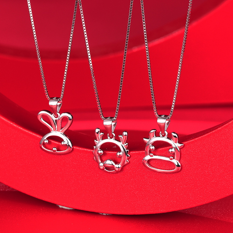 Zodiaco año del conejo animal año collar femenino S925 plata esterlina luz lujo nicho clavícula cadena conejo colgante Día de San Valentín
