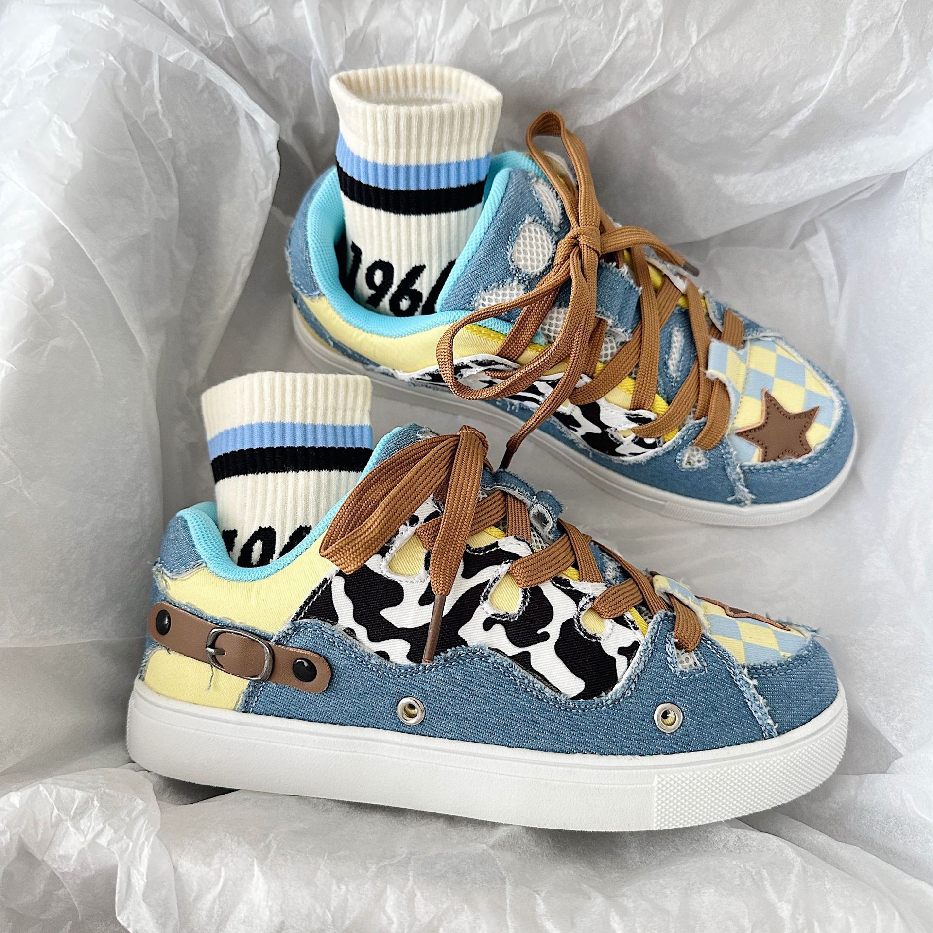 sommar andas canvas amerikansk college stil färg kontrast bröd skateboard skor för och_voghion.com