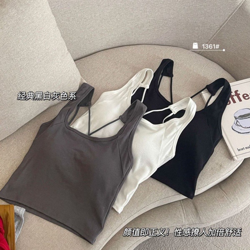 여름 크로스 뷰티 스트랩 가슴 패드 내부 빌드 슬림 외부 착용 스포츠 슬림 핫 소녀 짧은 여성 슬링 도매