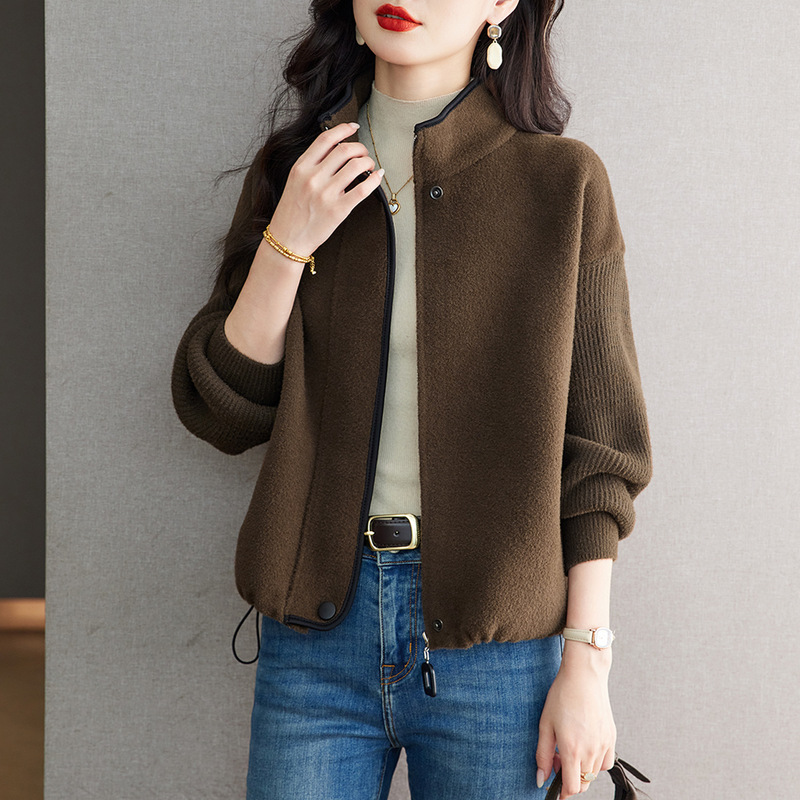 Stand Collar Woolen Jacket for Women, Spring and Autumn, Lazy Style, Petite Baseball Jacket Top, 2025 New Knitted Cardigan Outerwear Stand Collar Woolen Jacket for Women, Spring and Autumn, Lazy Style, Petite Baseball Jacket Top, 2025 New Knitted Cardigan Outerwear