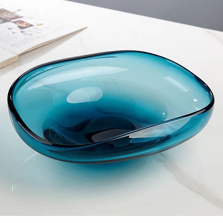 Plato de frutas de vidrio para el hogar de lujo ligero, mesa de centro de sala de estar para el hogar, decoración, mesa de comedor, bandeja de almacenamiento image 4