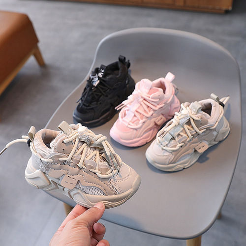  Spring Children's Dual-Grid Sports Shoes for Girls and Boys, Slip-On Casual Shoes for Kids, Soft Sole Single Shoes for Trendy Dads' Shoes