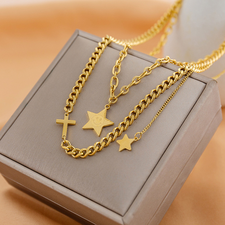 Fashion Star Titanium Steel Plating Layered Necklaces 1 Piece