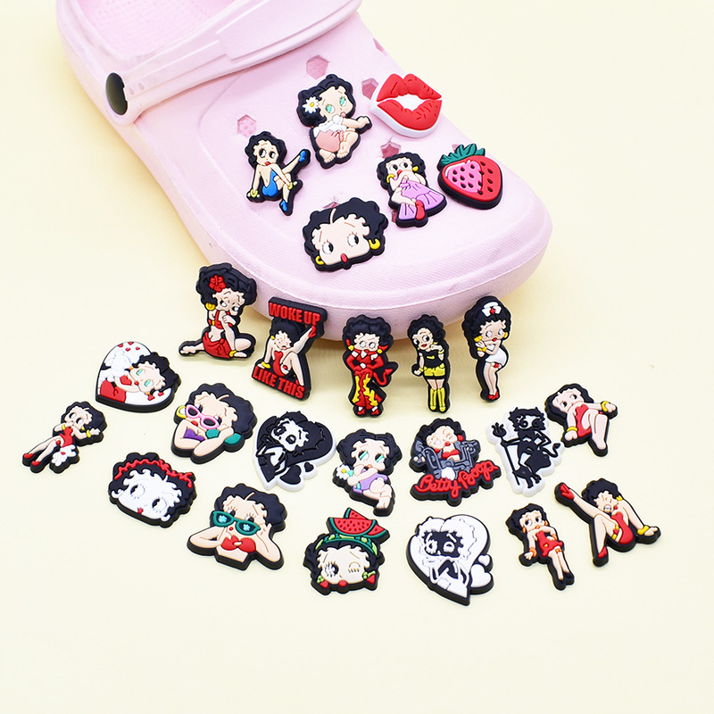 Amazon Betty Boop Beach Bag Series Clogs Flower Accessories Pvc Material Shoe Buckle Decoration DIY Removable