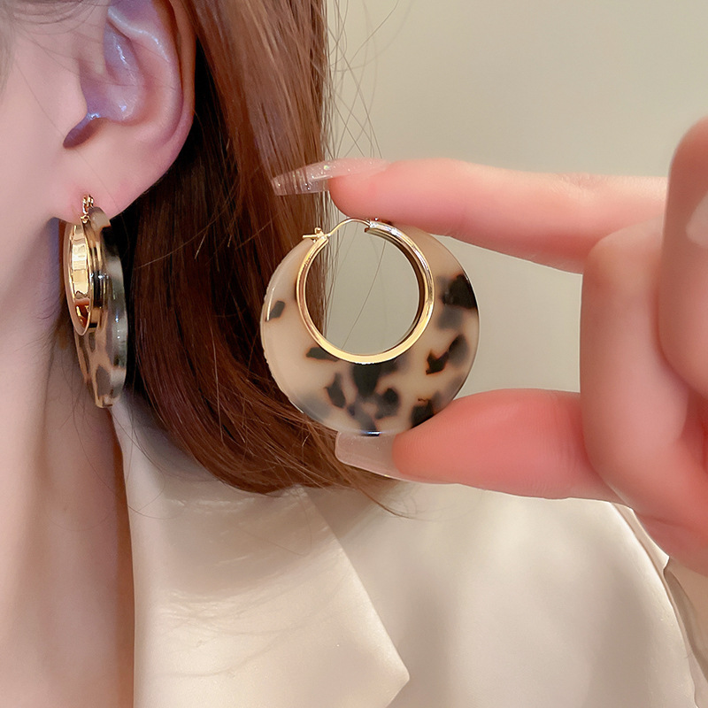 真金电镀银针豹纹星星圆圈耳环欧美潮流设计感耳坠气质氛围感耳饰详情29