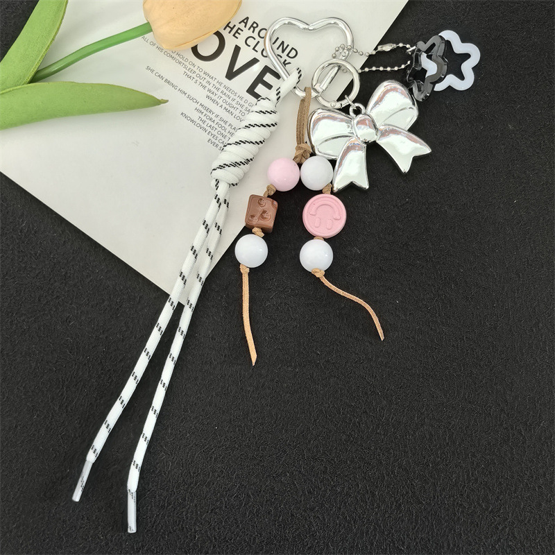 miu系创意小众亚克力蝴蝶结配饰手工编织绳钥匙扣包包挂件批发|undefined
