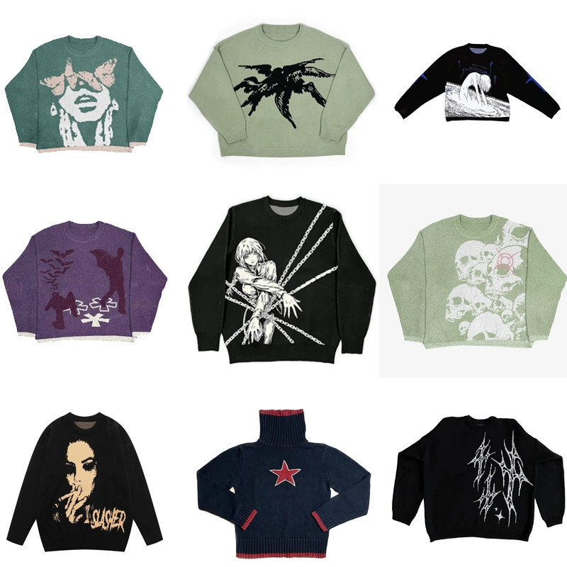 Демисезонный вязаный свитер unisex, европейский стиль, круглый ворот, средней плотности