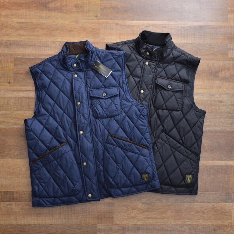 Cross-Border Export Rl British Old Money Style Quilted Lightweight Stand-Up Collar Multi-Functional Cotton Vest Barn Style Jacket