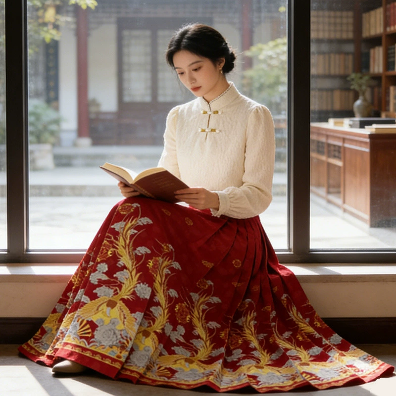 Hanfu set women's, Chinese style robe and skirt, embroidered patterns, multi-size (S–2XL)