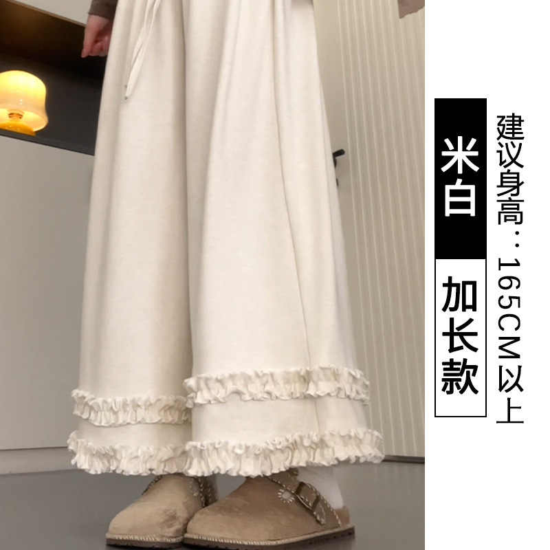 灰色木耳边阔腿裤女秋季2025新款高腰显瘦小个子直筒休闲糯米裤|undefined