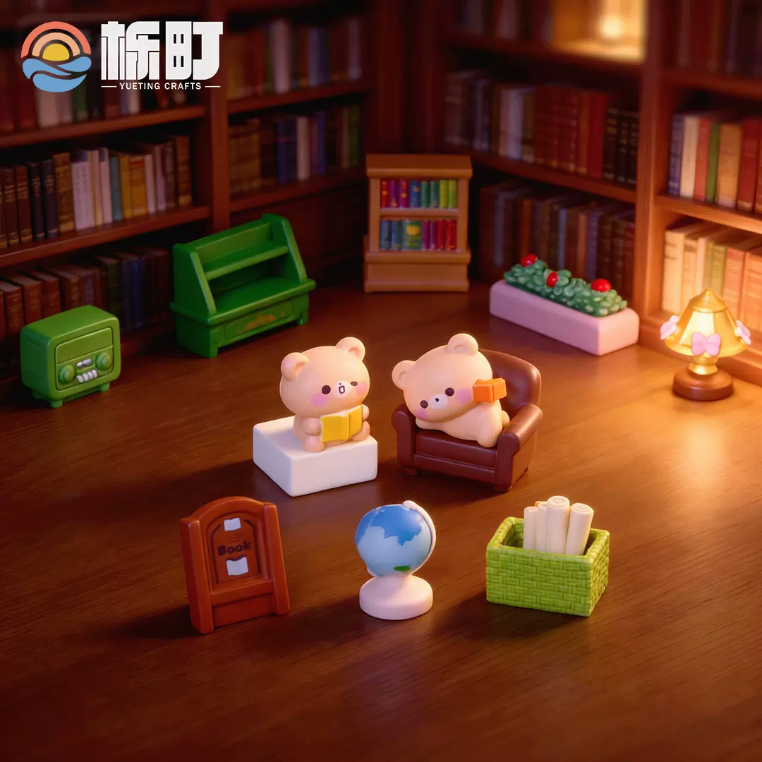 微景观摆件卡通复古小熊书店 diy娃娃屋装饰品配件树脂桌面小摆件