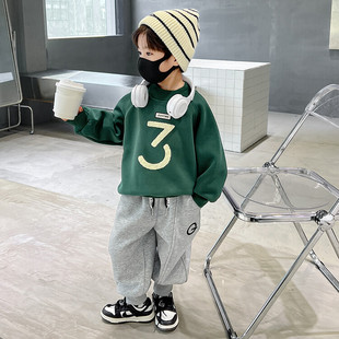 Children's fleece sweatshirt, boy's warm fleece sweater, Korean version printed splicing, winter baby bottoming shirt, one piece, trendy