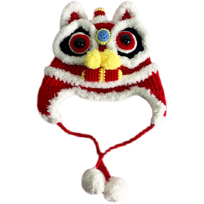 Original handmade tiger head hat parent-child autumn and winter warm wool hat Chinese style lion hat new year tiger children's hat
