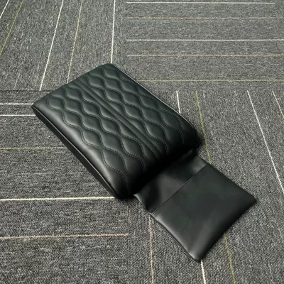 Universal Car Armrest Box Pad, Central Height-Increasing Pad, Car Center Console Memory Foam Protective Cover, Car Interior Accessories (Armrest box pad) - wave-pattern-pure-black-with-pockets