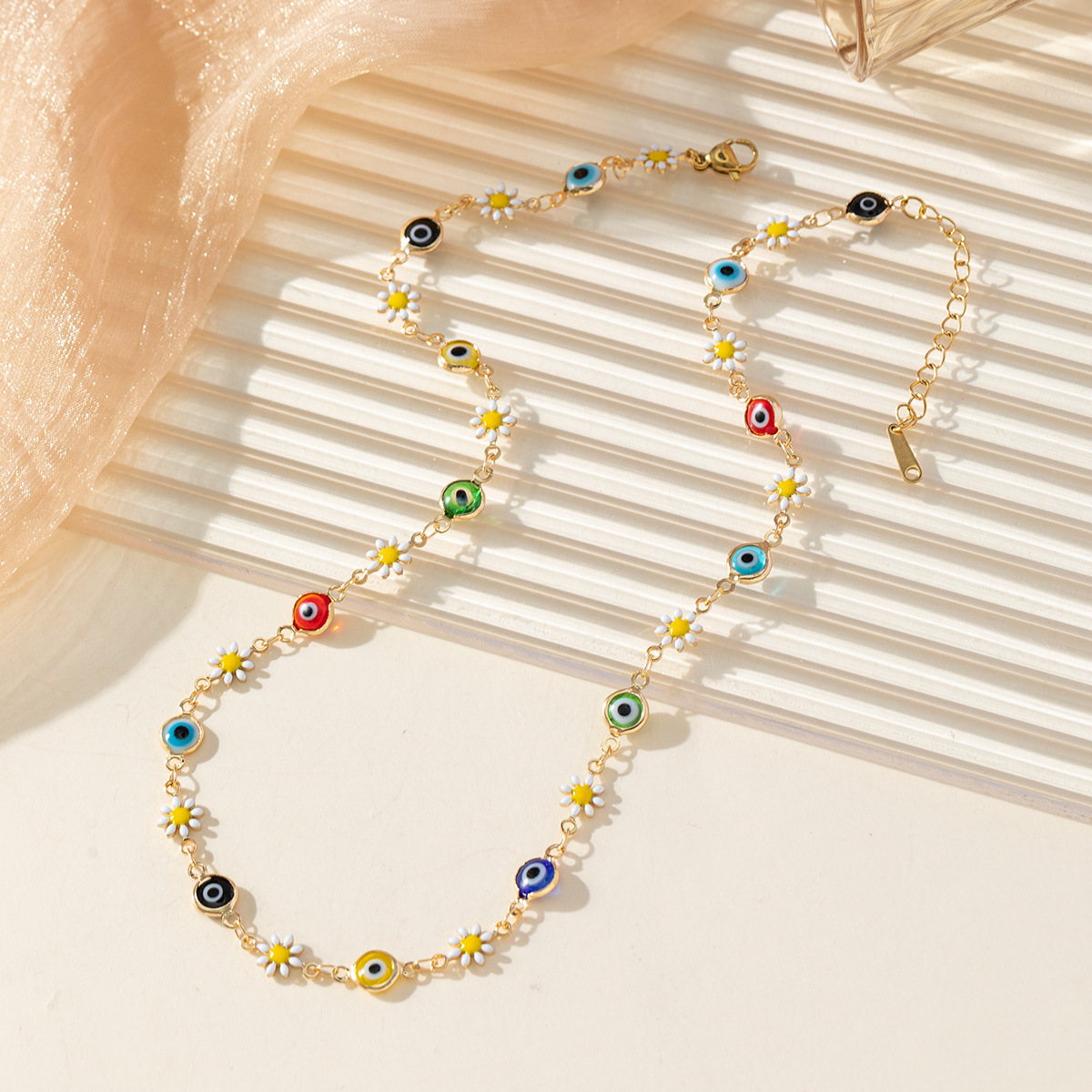 12g Weight Rhinestones Inlay Material Necklace Classification IG Style Modern Style Devil's Eye Alloy Rhinestone Enamel Inlay Rhinestones Unisex Necklace